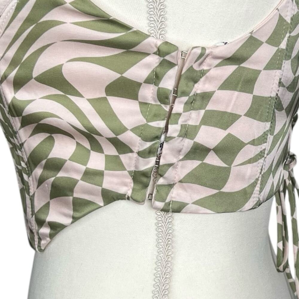 For Love & Lemons Nomi Corset Crop Size Medium Green Pink Geometric NWOT - Picture 7 of 10